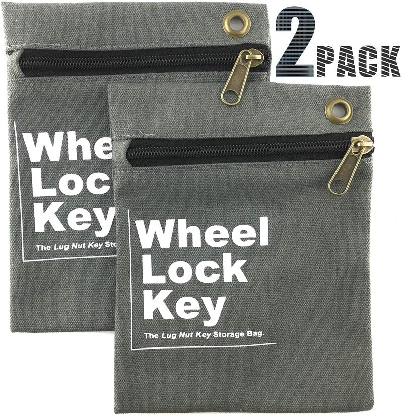 SRRB (2Pack) Wheel Lock Key Storage Pouch, Wheel Lock Key Canvas Storage Bag w/Zipper, Easily and Safely Store Locks, Locking Lug Nuts, Lug Nut Key, Spare Lug Nut, Tools, and More - Image 1